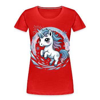 T-shirt licorne avec flocons de neige - T-shirt bio Premium Femme - rouge - Devant - Mia (176cm)