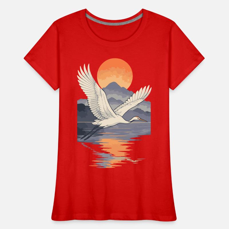 Crane Flying at Sunset Reflection Women's Premium Organic T-Shirt