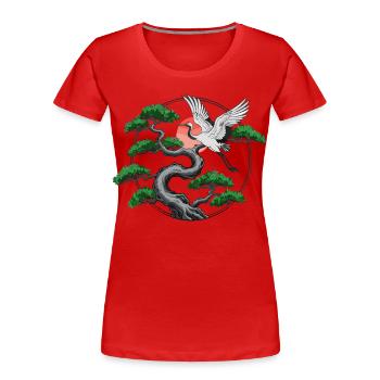 Cranes & Twisted Pine Tree - Women's Premium Organic T-Shirt - red - Front - Mia (176cm)