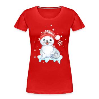 Winter Seal Pup in Santa Hat - Women's Premium Organic T-Shirt - red - Front - Mia (176cm)