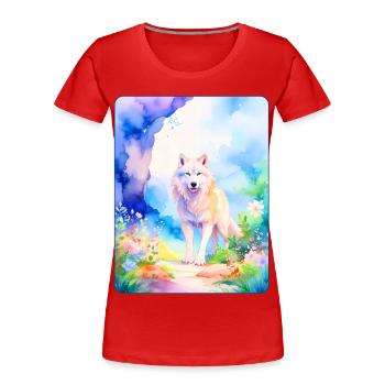 Loup blanc entouré de fleurs - T-shirt bio Premium Femme - rouge - Devant - Mia (176cm)