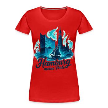 Hamburg Perle Stadt Silhouette Geschenk - Frauen Premium Bio T-Shirt - Rot - Vorne - Mia (176cm)