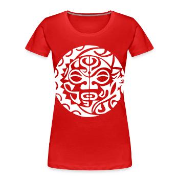 Polynesischer Schädel (weiß) - Frauen Premium Bio T-Shirt - Rot - Vorne - Mia (176cm)