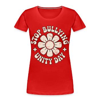 Gegen Mobbing Harmonie Zusammenhalt Botschaft - Frauen Premium Bio T-Shirt - Rot - Vorne - Mia (176cm)