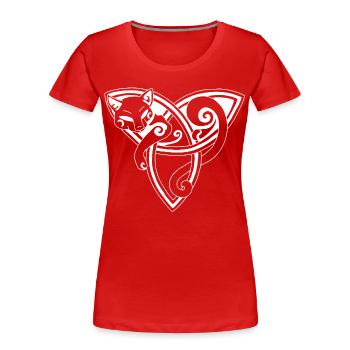 Chat blanc et symbole celte - T-shirt bio Premium Femme - rouge - Devant - Mia (176cm)