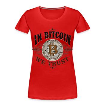 Dans Bitcoin We Trust – Crypto Vintage Btc - T-shirt bio Premium Femme - rouge - Devant - Mia (176cm)