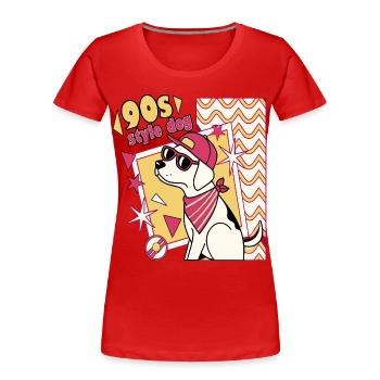 Retro 90s Dog in Sunglasses - Women's Premium Organic T-Shirt - red - Front - Mia (176cm)