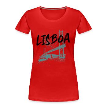 Pont 25 Avril à Lisbonne, illustration bleue - T-shirt bio Premium Femme - rouge - Devant - Mia (176cm)