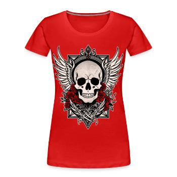 Totenkopf Totenkopf Engelsflügel rote Rosen Goth - Frauen Premium Bio T-Shirt - Rot - Vorne - Mia (176cm)