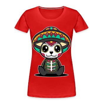 Chien dia de muertos tête de mort mexicaine kawaii - T-shirt bio Premium Femme - rouge - Devant - Mia (176cm)