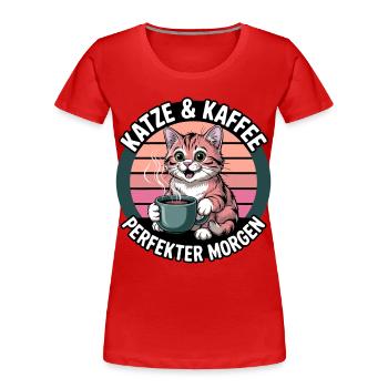 KatzCoffee Morning Greeting - Women's Premium Organic T-Shirt - red - Front - Mia (176cm)