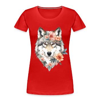 Flower Wolf Portrait - Women's Premium Organic T-Shirt - red - Front - Mia (176cm)