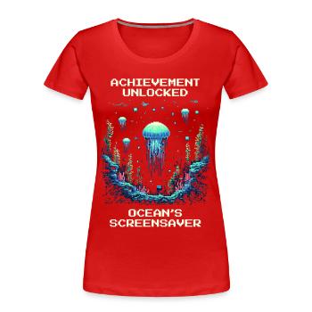 Achievement: Ocean Screensaver - Women's Premium Organic T-Shirt - red - Front - Mia (176cm)