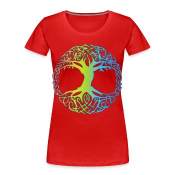 Multicolored Celtic Tree - Women's Premium Organic T-Shirt - red - Front - Mia (176cm)