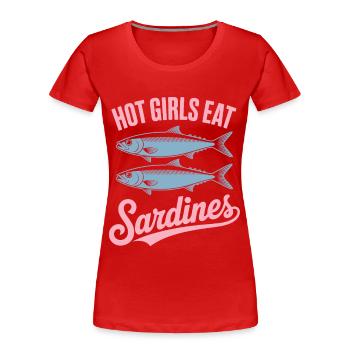 Sardines Pop Art Texte - T-shirt bio Premium Femme - rouge - Devant - Mia (176cm)
