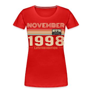 November 1998 Vintage Birthday Retro Tee - T-shirt bio Premium Femme - rouge - Devant - Mia (176cm)