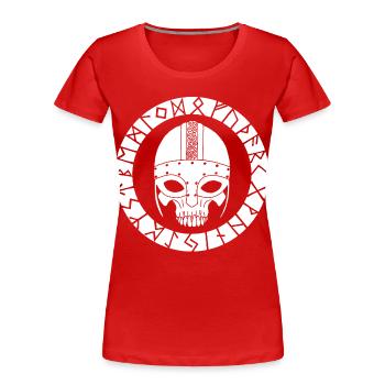 Weißer Totenkopf und Wikinger-Runen - Frauen Premium Bio T-Shirt - Rot - Vorne - Mia (176cm)