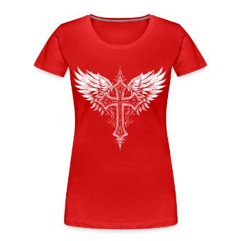 Christliches Kreuz Flügel - Frauen Premium Bio T-Shirt - Rot - Vorne - Mia (176cm)