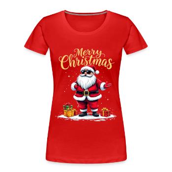 Merry Christmas Weihnachtsmann Mit Geschenken - Frauen Premium Bio T-Shirt - Rot - Vorne - Mia (176cm)