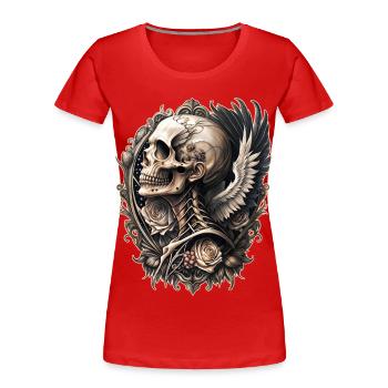 Tête de mort baroque ailes fleurs vintage gothique - T-shirt bio Premium Femme - rouge - Devant - Mia (176cm)