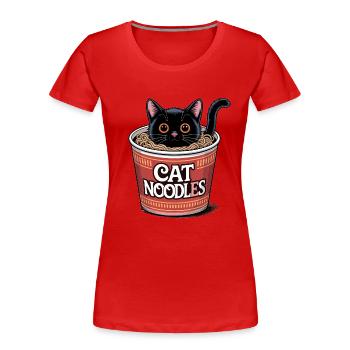 Cat Noodles - Funny Cat T-Shirt - Women's Premium Organic T-Shirt - red - Front - Mia (176cm)