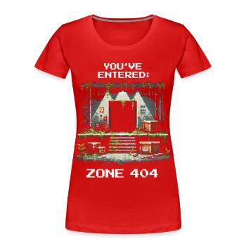 Zone 404 Discovered | Location not found - Humor - Women's Premium Organic T-Shirt - red - Front - Mia (176cm)