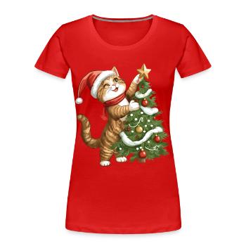 Cat Christmas Tree Christmas Xmas Cute Funny - Women's Premium Organic T-Shirt - red - Front - Mia (176cm)