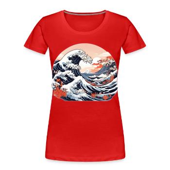 Great Wave of Kanagawa - Women's Premium Organic T-Shirt - red - Front - Mia (176cm)