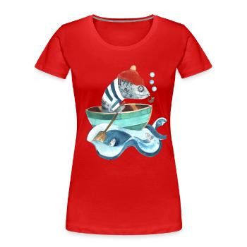 Gemütliche Makrelle raucht Pfeife im Boot  - Frauen Premium Bio T-Shirt - Rot - Vorne - Mia (176cm)