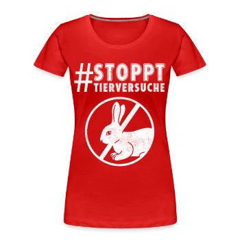 Tierschutz STOPPT TIERVERSUCHE LUSTIG - Frauen Premium Bio T-Shirt - Rot - Vorne - Mia (176cm)