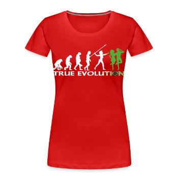 Évolution vers la danse traditionnelle irlandaise - T-shirt bio Premium Femme - rouge - Devant - Mia (176cm)