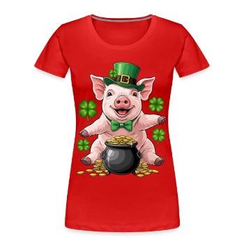 Glücksschwein Kleeblatt - Frauen Premium Bio T-Shirt - Rot - Vorne - Mia (176cm)