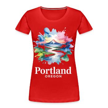 Portland, Oregon: Bunte Naturlandschaft - Frauen Premium Bio T-Shirt - Rot - Vorne - Mia (176cm)