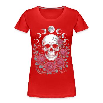 Gothic Skull with Moon Phases and Roses Design - Women's Premium Organic T-Shirt - red - Front - Mia (176cm)