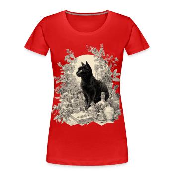 Chat Noir Vintage Apothicaire - T-shirt bio Premium Femme - rouge - Devant - Mia (176cm)
