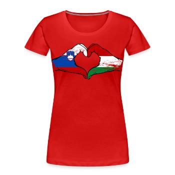 Slovenia Hungary flag hands heart shape used - Women's Premium Organic T-Shirt - red - Front - Mia (176cm)