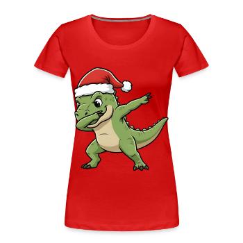 Weihnachts T-Rex Dab - Frauen Premium Bio T-Shirt - Rot - Vorne - Mia (176cm)