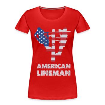 Silhouette du drapeau du monteur de lignes américain - T-shirt bio Premium Femme - rouge - Devant - Mia (176cm)