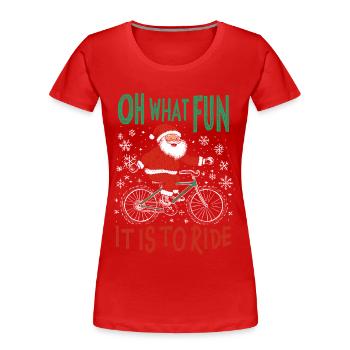 FUNNY SANTA CLAUS BICYCLE CHRISTMAS GIFT - Women's Premium Organic T-Shirt - red - Front - Mia (176cm)
