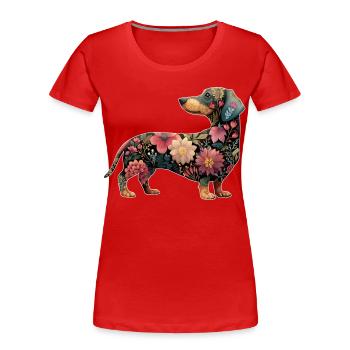 Dackel Dachshund Floral Blumen - Frauen Premium Bio T-Shirt - Rot - Vorne - Mia (176cm)