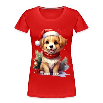 Chien mignon avec chapeau de Père Noël pour Noël - T-shirt bio Premium Femme - rouge - Devant - Mia (176cm)