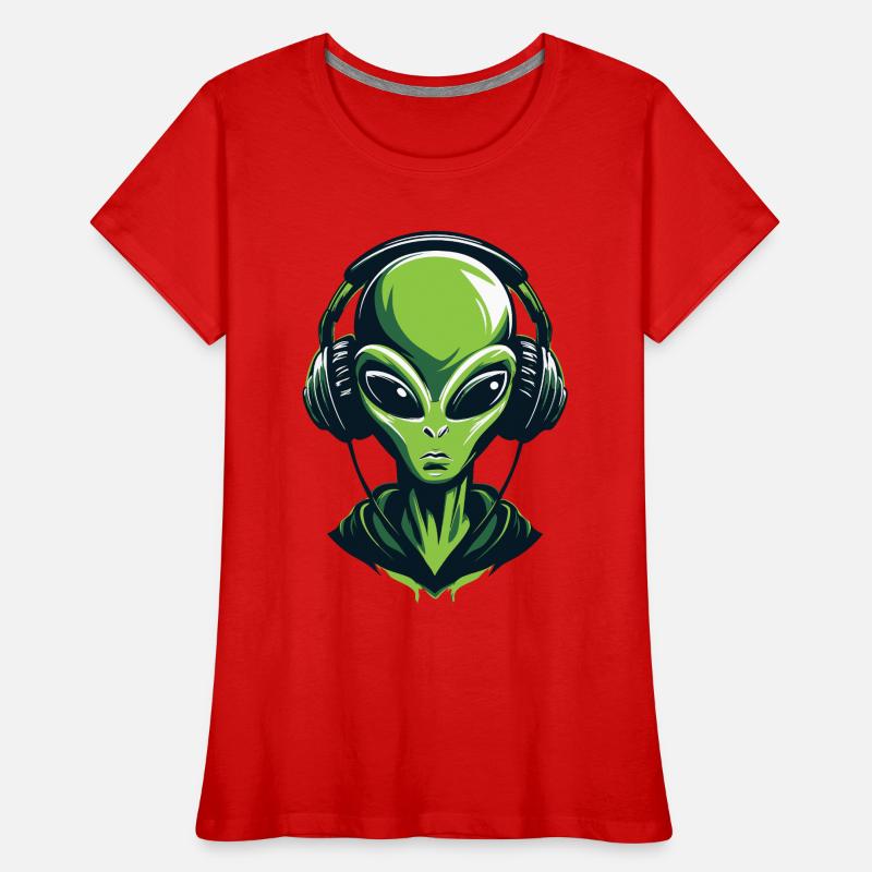 Alien mit Kopfhörern – Minimalistic Techno design Frauen Premium Bio T-Shirt