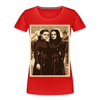 Two women in the rain vintage style - Women's Premium Organic T-Shirt - red - Front - Mia (176cm)