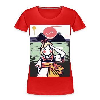 Japanese girl with sun, sea and mountains - Women's Premium Organic T-Shirt - red - Front - Mia (176cm)