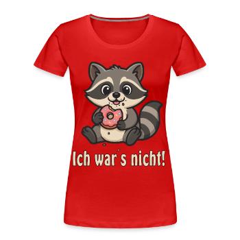 It wasn't me: raccoon with donut - Women's Premium Organic T-Shirt - red - Front - Mia (176cm)