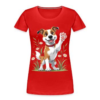 Fröhlicher Hund im Feld - Frauen Premium Bio T-Shirt - Rot - Vorne - Mia (176cm)