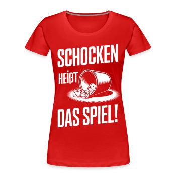 Schocken, c’est le nom du jeu ! Dés Puzzle Jule - T-shirt bio Premium Femme - rouge - Devant - Mia (176cm)