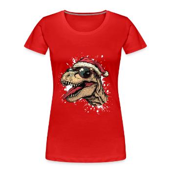 Dinosaure T-Rex Noël Drôle - T-shirt bio Premium Femme - rouge - Devant - Mia (176cm)