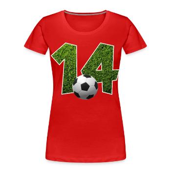 NR. 14 NUMMER 14 FUßBALL 14. GEBURTSTAG - Frauen Premium Bio T-Shirt - Rot - Vorne - Mia (176cm)