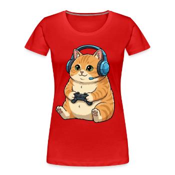 Gamer Katze mit Headset - Frauen Premium Bio T-Shirt - Rot - Vorne - Mia (176cm)